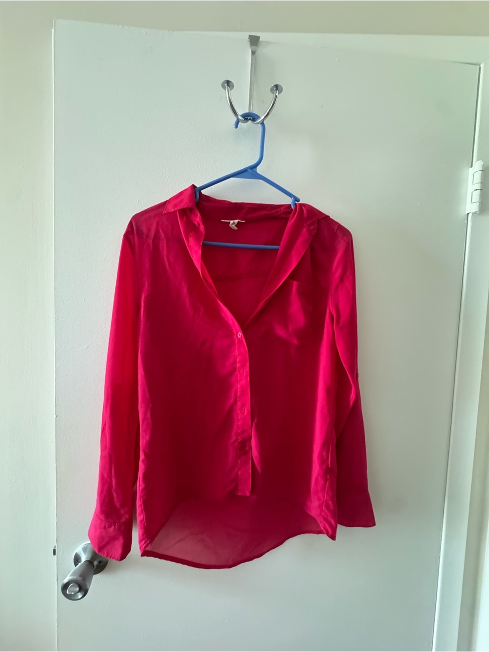 Aeropostale Hot Pink Sheer Button-Down Long Sleeve Blouse